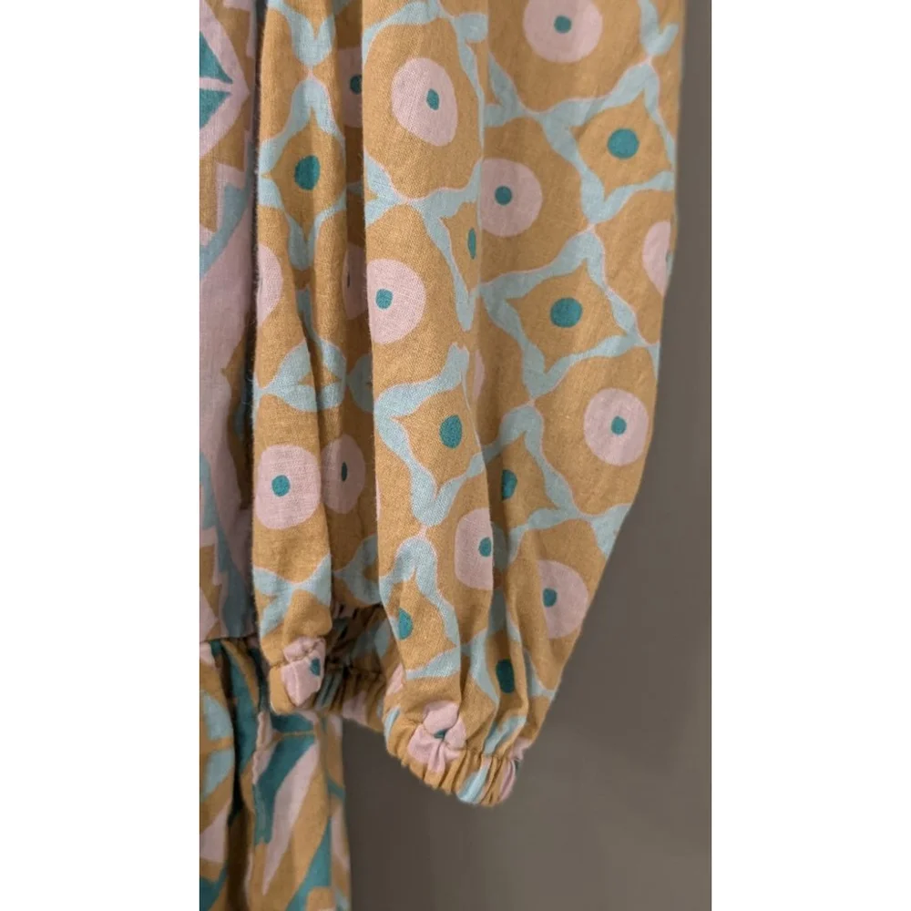 Women's Jessica Simpson Long Sleeve Dress S Gold Blue Patterned - Picture 5 of 7